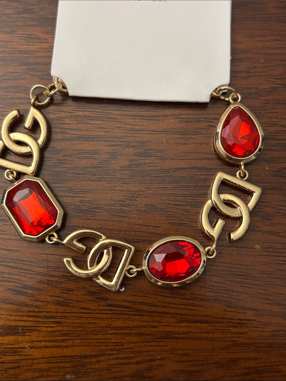 Brand New ! Gold-Tone Bracelet with Red Gemstones